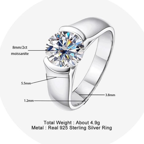 Certified 2 ct. t.w. Moissanite Diamond Engagement Ring NEW - Picture 7 of 16